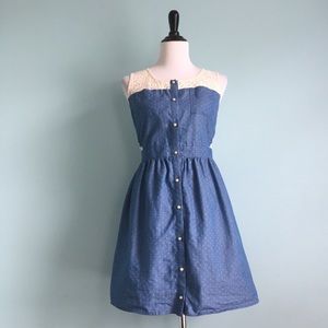 Monteau Blue Polka Dot Lace Button Up Dress